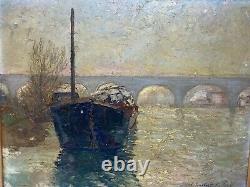 On The Seine & Sartrouville & Boat & Oil On Panel & Ancient Painting