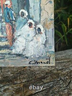 Orientalist Painting, Ancient, Artist Painter C. MANET. Oil on Panel