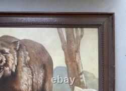 Ours, Oil on panel signed Gaudillere, Antique painting, Early 20th century