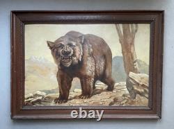Ours, Oil on panel signed Gaudillere, Antique painting, Painting, Early 20th century