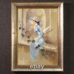 Painted girl portrait signed oil on canvas in an antique style frame 20th century