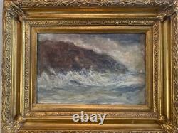 Painting 1930 Oil on cardboard Boat at sea Brittany Painting Art Old Antique 20th century