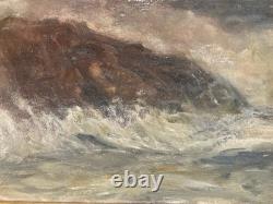 Painting 1930 Oil on cardboard Boat at sea Brittany Painting Art Old Antique 20th century