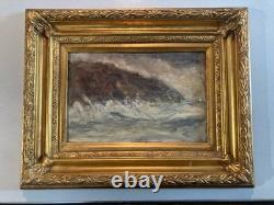 Painting 1930 Oil on cardboard Boat at sea Brittany Painting Art Old Antique 20th century