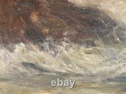 Painting 1930 Oil on cardboard Boat at sea Brittany Painting Art Old Antique 20th century
