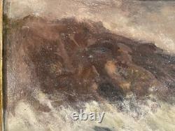 Painting 1930 Oil on cardboard Boat at sea Brittany Painting Art Old Antique 20th century