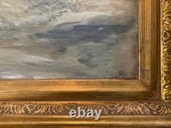 Painting 1930 Oil on cardboard Boat at sea Brittany Painting Art Old Antique 20th century
