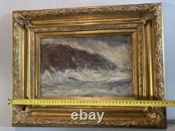 Painting 1930 Oil on cardboard Boat at sea Brittany Painting Art Old Antique 20th century