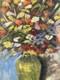 Painting 1960 Oil On Paper Expressionist Flower Bouquet Antique Art