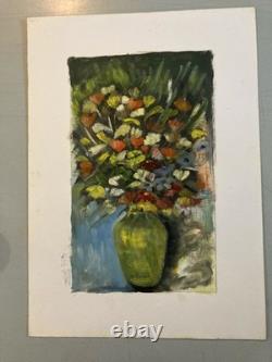 Painting 1960 Oil on Paper Expressionist Flower Bouquet Antique Art
