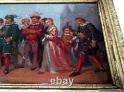Painting Ancient 18 19th Oil On Canvas Scene Middle Ge Musician Marriage 161b250