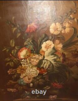 Painting Ancient Bouquet Of Flowers Oil On Canvas Nature Dead Xixth