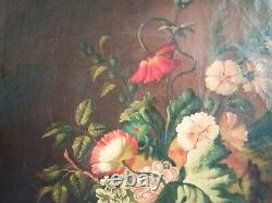 Painting Ancient Bouquet Of Flowers Oil On Canvas Nature Dead Xixth