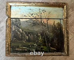 Painting Ancient Box 19th Oil On Wood Painting Suiver Corot