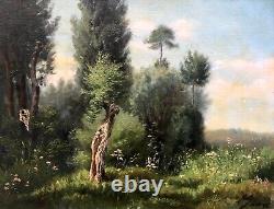 Painting Ancient Box, Landscape Arboré, School Of Barbizon, Oil On Canvas, 19th