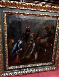 Painting Ancient Calvary Of Christ Of The XVIII Century Oil On Canvas