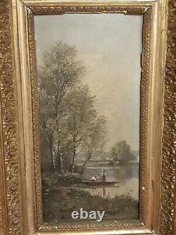 Painting Ancient, Fisherman, Oil On Signed Panel, 19th Century