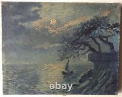 Painting Ancient Impressionist Marine Night Effect Oil On Canvas Signed