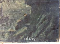 Painting Ancient Impressionist Marine Night Effect Oil On Canvas Signed