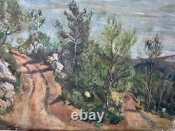 Painting Ancient Oil On Canvas Landscape Mountain Road Francis Tailleux 1940