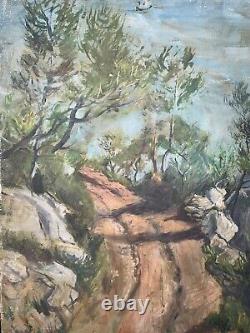 Painting Ancient Oil On Canvas Landscape Mountain Road Francis Tailleux 1940