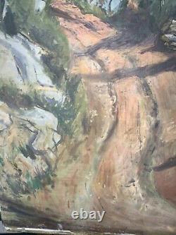 Painting Ancient Oil On Canvas Landscape Mountain Road Francis Tailleux 1940