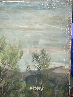 Painting Ancient Oil On Canvas Landscape Mountain Road Francis Tailleux 1940