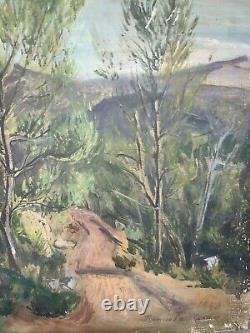 Painting Ancient Oil On Canvas Landscape Mountain Road Francis Tailleux 1940