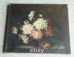 Painting Ancient Oil On Canvas Nature Dead To Flowers