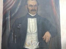 Painting Ancient Oil On Canvas Portrait Man 19th To Restore