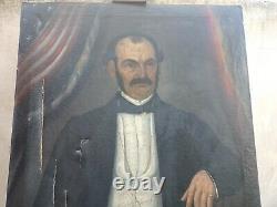 Painting Ancient Oil On Canvas Portrait Man 19th To Restore