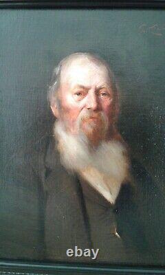 Painting Ancient Oil On Canvas Portrait Man With Beard 19th