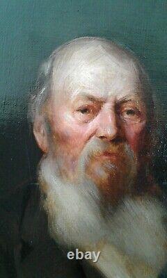 Painting Ancient Oil On Canvas Portrait Man With Beard 19th