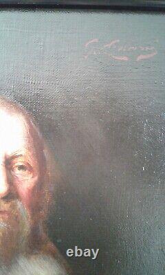 Painting Ancient Oil On Canvas Portrait Man With Beard 19th