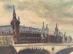 Painting Ancient Oil On Canvas Seine River Paris Pont Napoléon C. Menehould