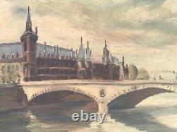 Painting Ancient Oil On Canvas Seine River Paris Pont Napoléon C. Menehould