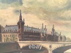 Painting Ancient Oil On Canvas Seine River Paris Pont Napoléon C. Menehould