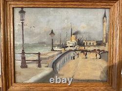 Painting Ancient Oil On Canvas The Port Anvers Boat Signed Jules Mignon XIX Eme