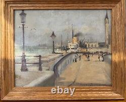 Painting Ancient Oil On Canvas The Port Anvers Boat Signed Jules Mignon XIX Eme