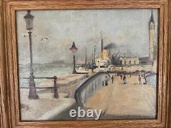 Painting Ancient Oil On Canvas The Port Anvers Boat Signed Jules Mignon XIX Eme