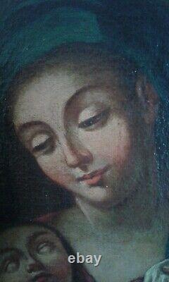 Painting Ancient Oil On Canvas The Virgin And The Child. Late 18th Century