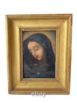 Painting Ancient Oil On Copper Portrait Virgin Mary Mater Dolorosa Religion