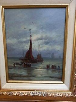 Painting Ancient Oil Painting On Marine Panel Bretagne 19th