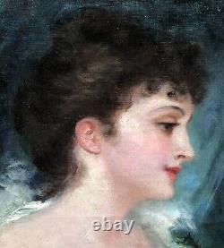 Painting Ancient Oil Saverio Altamura (1822-1897) Italian Portrait Woman XIX