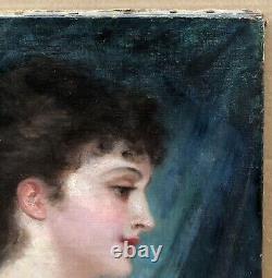 Painting Ancient Oil Saverio Altamura (1822-1897) Italian Portrait Woman XIX