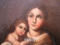Painting Ancient Virgin To The Child Jesus Of The XVIII Century Oil On Canvas