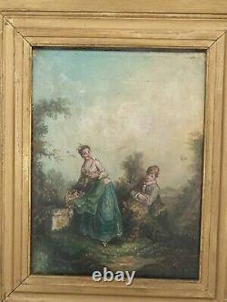 Painting Ancient XIX Th S, Romantic Scene Oil On Canvas
