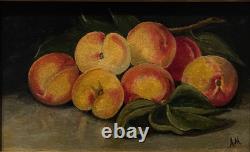 Painting Canvas Frame 19th Century Monog. A. M Still Life with Rare Old Peaches