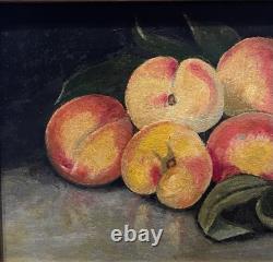 Painting Canvas Frame 19th Century Monog. A. M Still Life with Rare Old Peaches