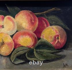 Painting Canvas Frame 19th Century Monog. A. M Still Life with Rare Old Peaches